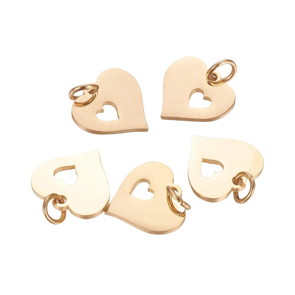 5805 5Pcs Polished Stainless Steel Peach Heart Charms Flat Heart Valentine